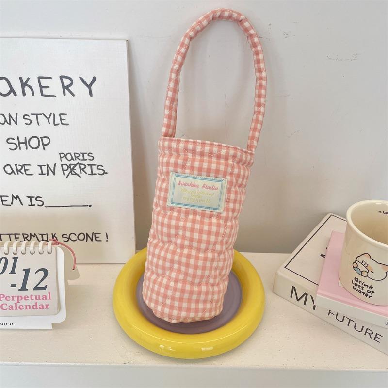 57141 cup cover portable small bag fabric padded plaid water cup bag anti-scalding soft portable water cup milk tea bag