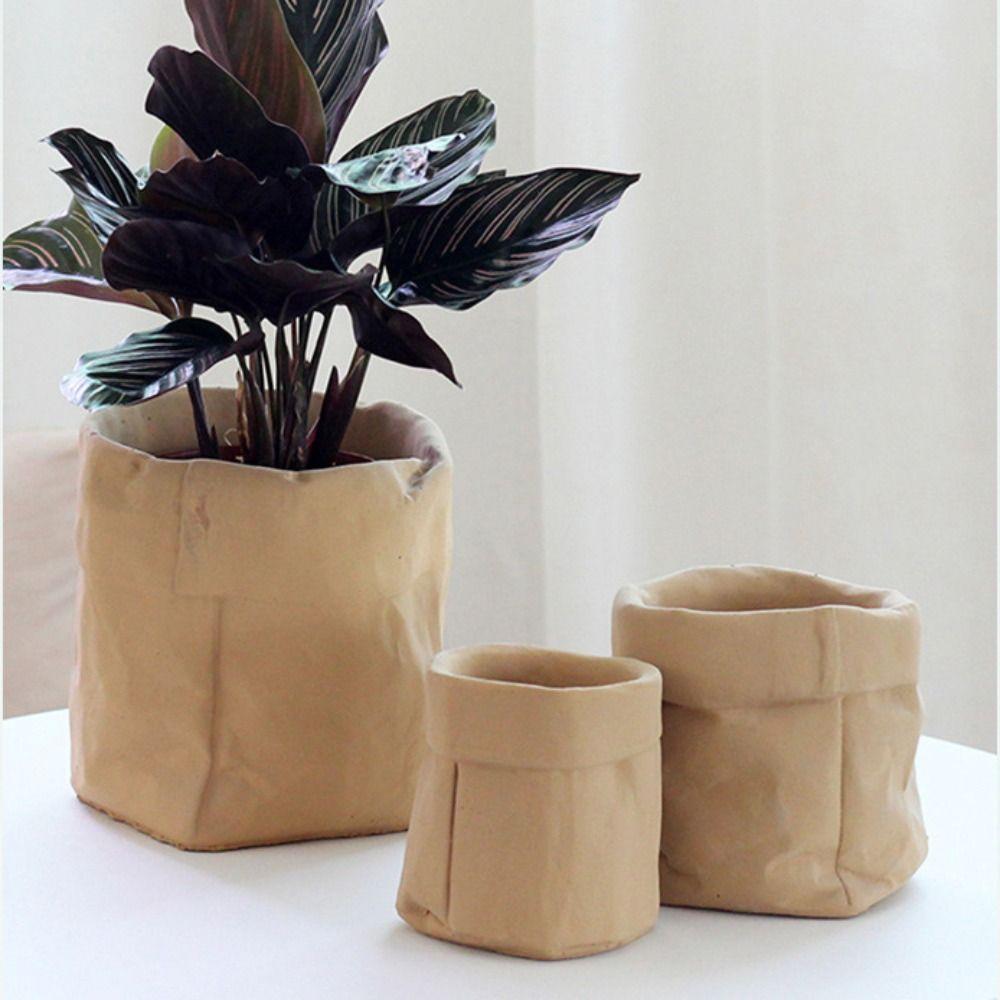 Cement Vase Ornament Imitation Paper Bag Hydroponic Flower Holder Flowerpot  Balcony