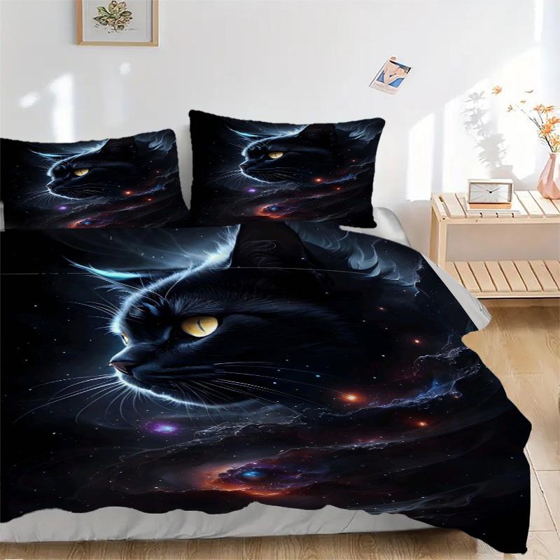 3pcs Anime Cat Galaxy Bedding Set - Includes One Quilt Cover and Two Pillowcases (No Fillers) - Perfect for Bedroom Decor and Guest Room Acc