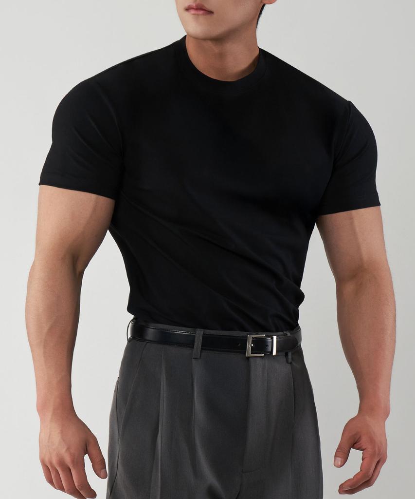 UNTAPPED STUDIO Muscle Fit 16-Count Cotton Spandex Short Sleeve Plain T-Shirt (2 Colors)