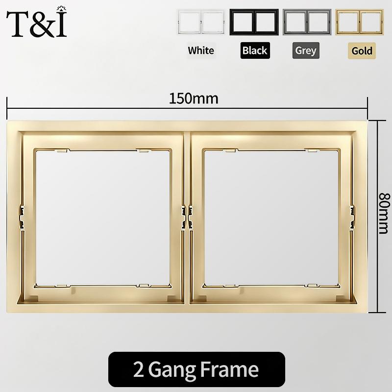 Flush Mount EU Electrical Socket 16A 250V with USB Type-C Charging 1/2 Gang Switch, 80x80mm Golden Panel for European Standard