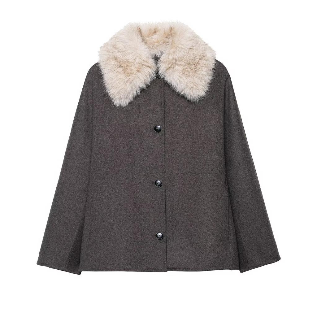 New temperament faux fur effect neckline jacket 7522241