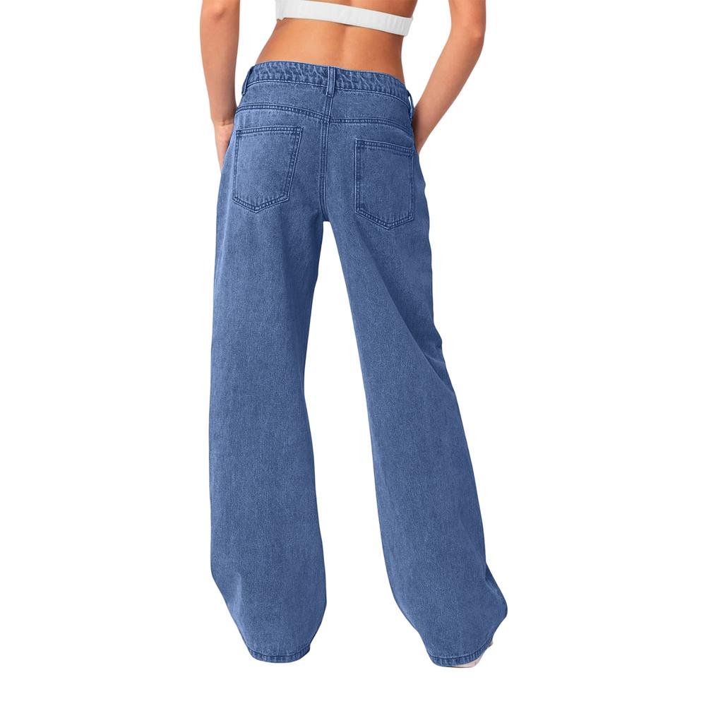 Women's Casual High-waist Light-washed Loose Wide-leg Straight Jeans