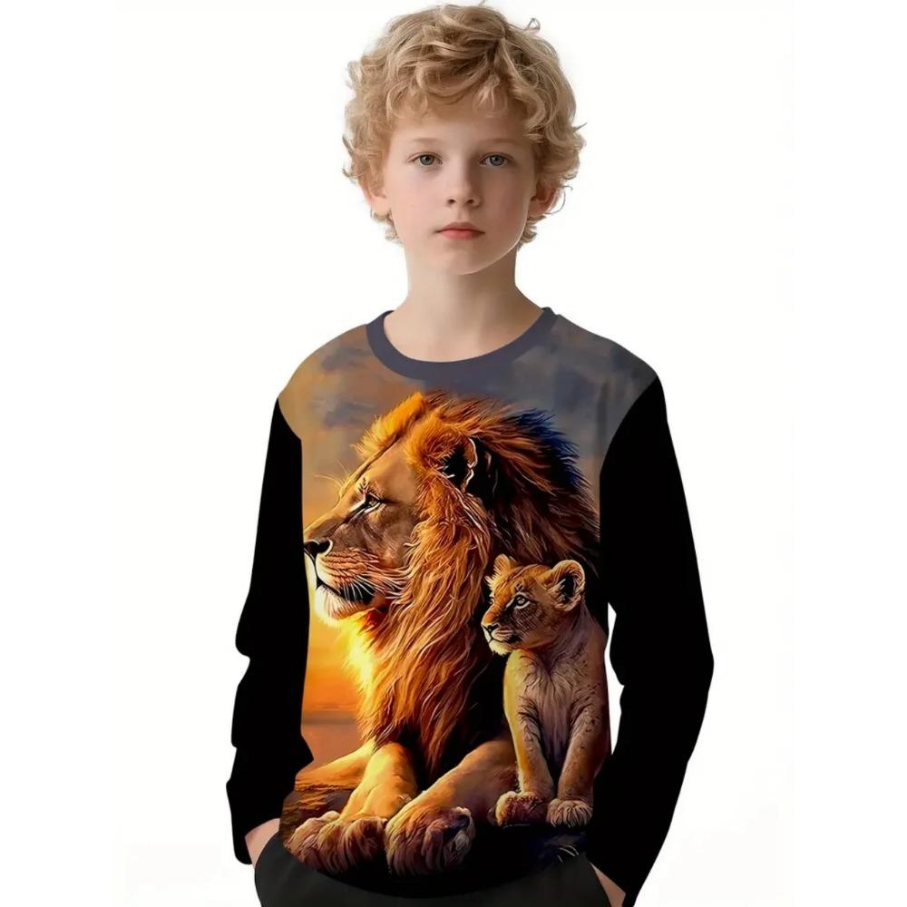 Spring and Autumn Round Neck 3D Animal Printed Top Fashionable Casual Long Sleeved Children's Boy T-shirts