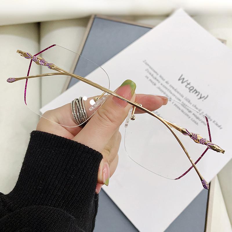 Myopia Glasses Fashionable Frameless Trimmed Women's Eyeglass Frame Lightweight Street Photo Finished Glasses Female Eyewear