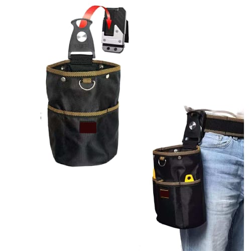 Lunajapan21 Waist Pouch, Nail Pouch, 2-Tier, Spring-Locked Closure, Removable Tool Holder, Lightweight, Waterproof, Small Item Storage, for Carpentry,