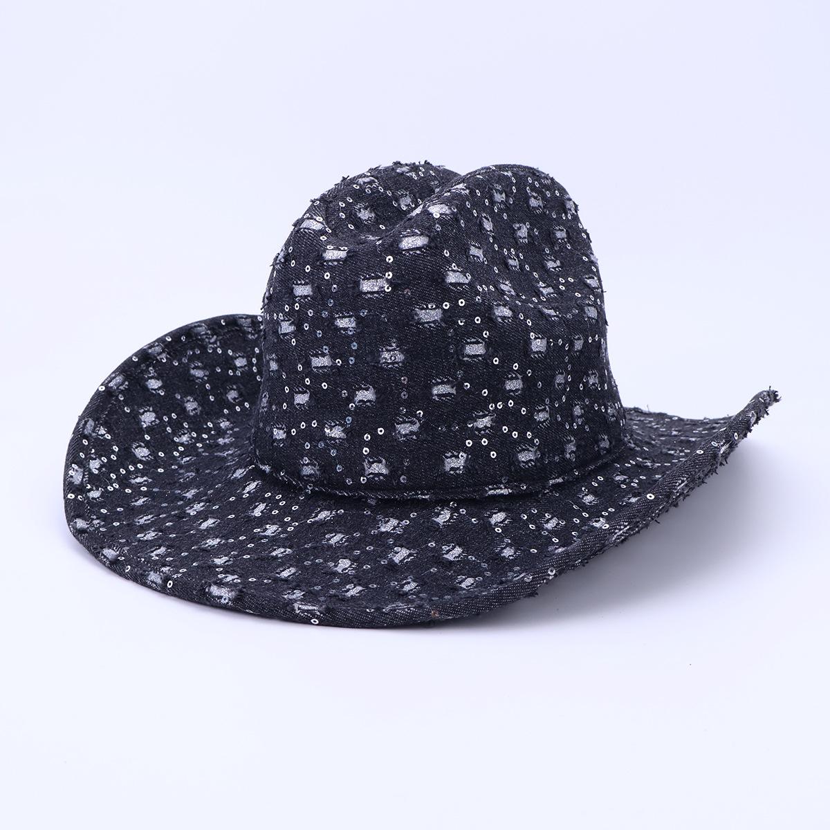 

Vintage Vintage Denim Top Hat American Western Cowboy Hat Outdoor Big Brim Sun Protection Hat M（56-58cm） чорний