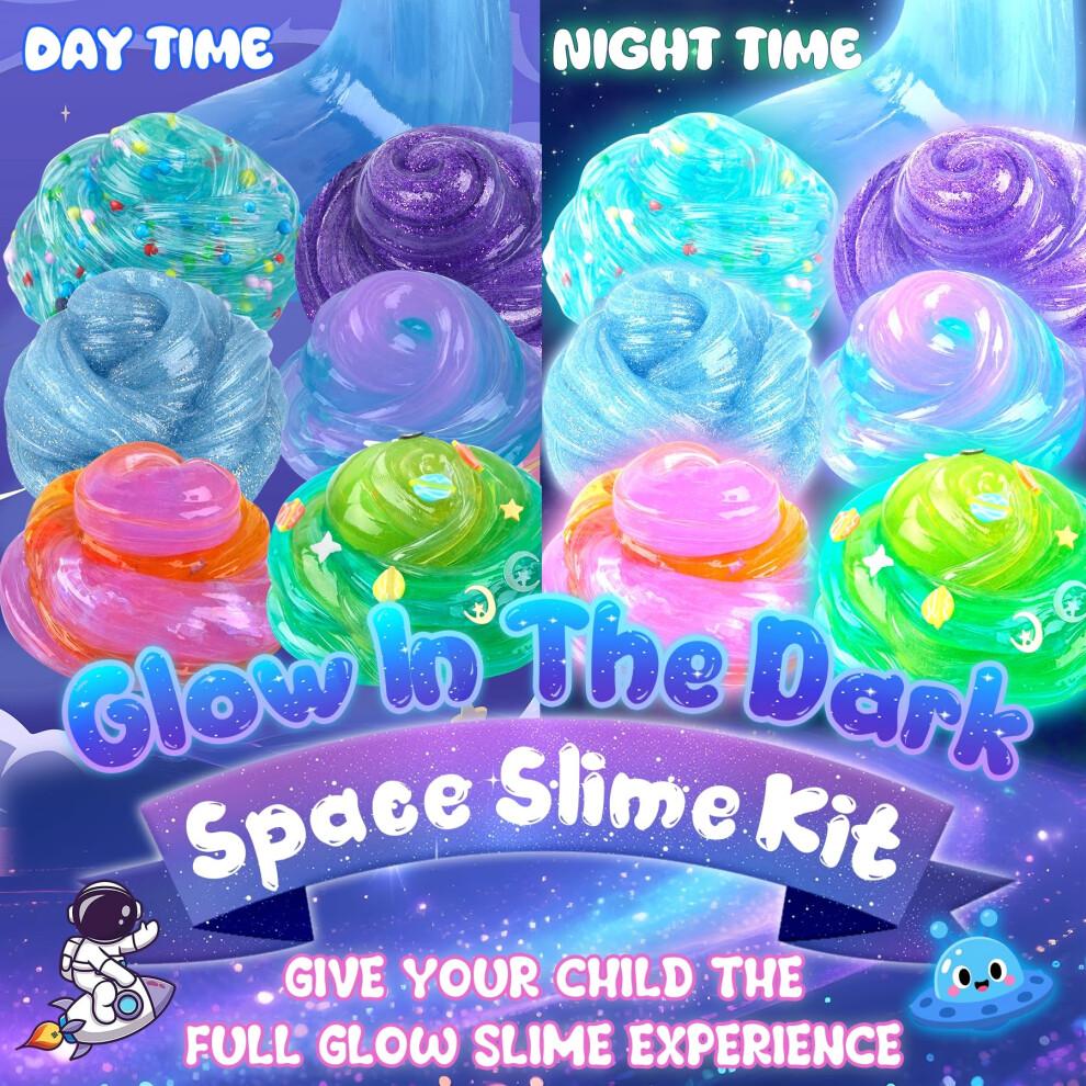 Galaxy Glow-in-The-Dark Slime Set 9er Pack - Weltraumschleim mit Astronauten-, Alien- & UFO-Anhängern, DIY-Schleim-Set Sensorische Spielzeuge, Schleim-Partygeschenke für Kinder