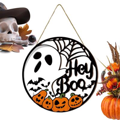 Welcome Door Sign Scary Halloween Door Hangings Ghost Pumpkin Front Door Hanger Round Halloween Wreath Decor for Home Party