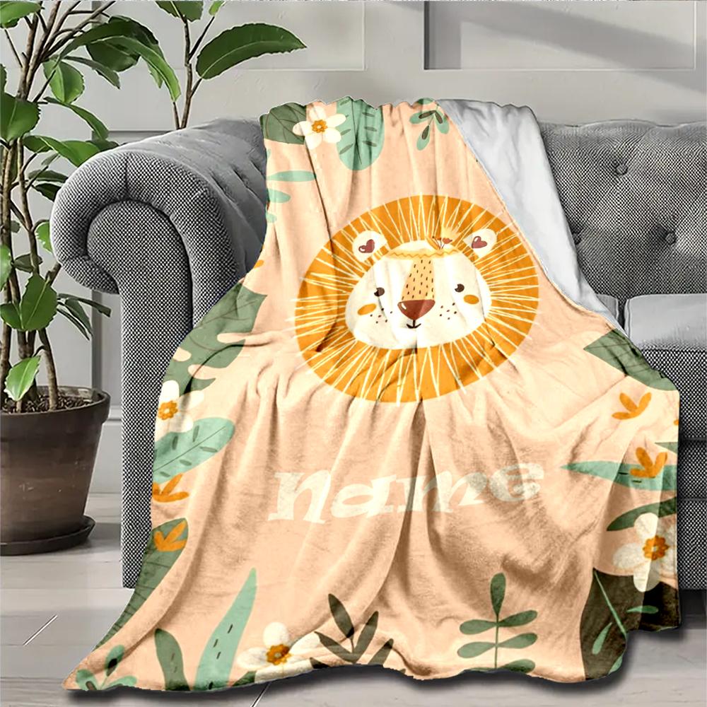 Custom Name Lion Theme Printed Blanket - Perfect for Couch, Bed, Travel & Outdoor Use | Machine Washable, Cozy & Durable.