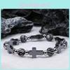 Cross Natural Stone Black Beaded Bracelet For Couples Minimalist Cold Wind Style