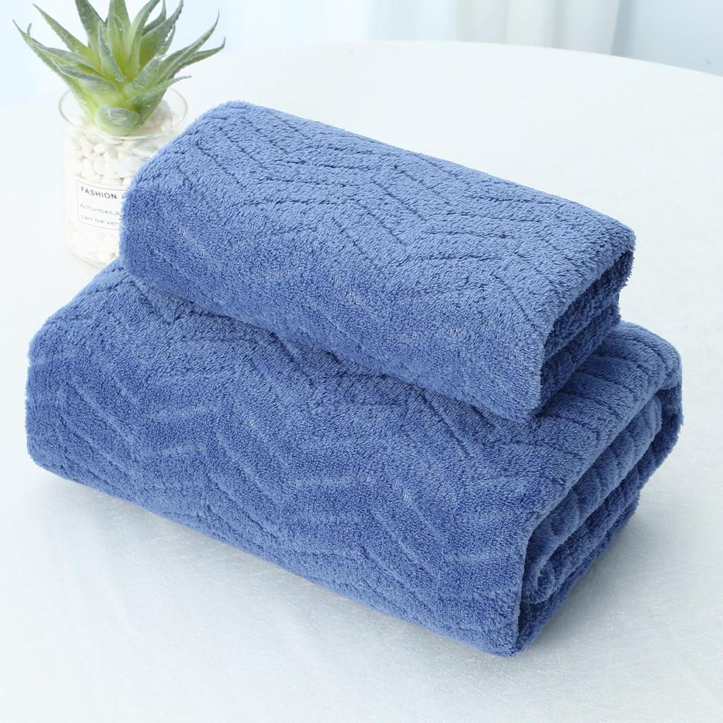 Temu Coral Fleece Bath Towel Set - Wheat Ear Style, Large Towels