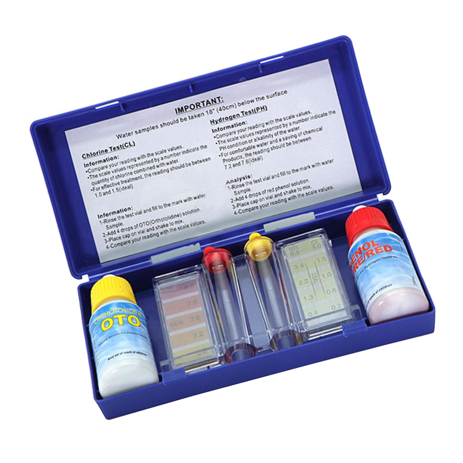 

Раствор для проверки качества воды с пробиркой и тест-полосками для определения pH и остаточного хлора