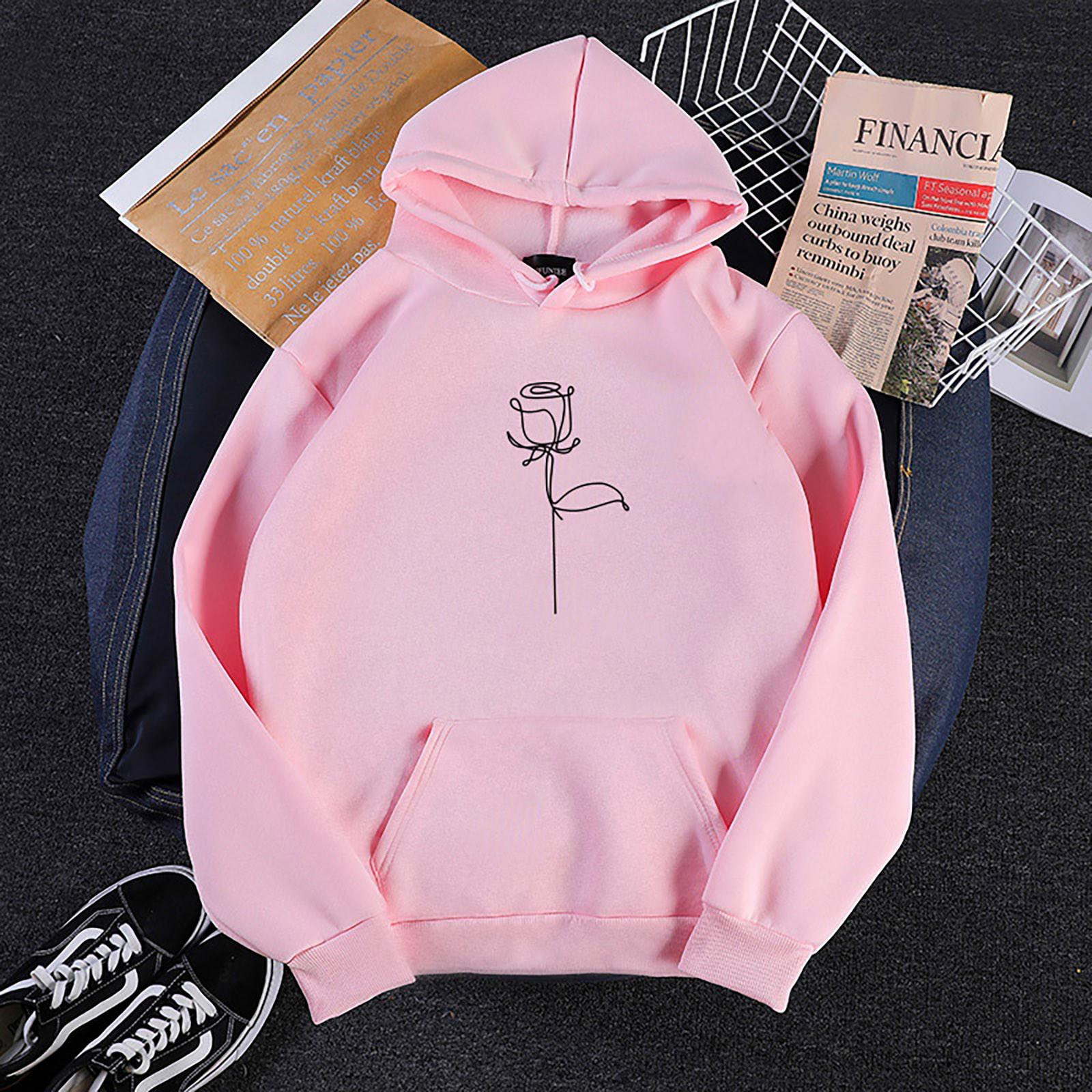 Womens  Long Sleeve Print Long Sleeve  Casual Teenager Sweatshirts L розовый