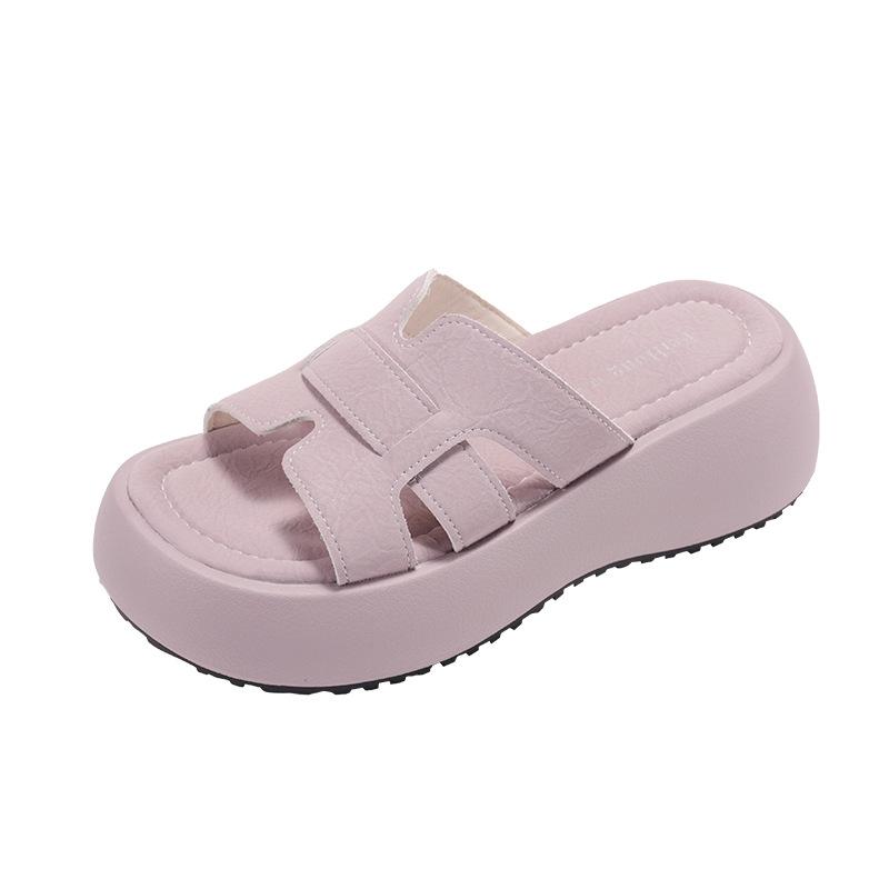 Niche personalized pink and purple thick-soled one-word slippers women's summer wear 2025 new soft-soled versatile Roman cool slippers