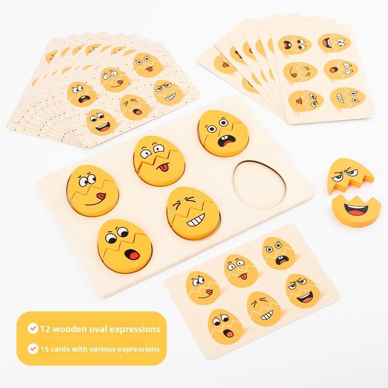 

Early Kids Education Wooden Expression Egg Puzzle Toy With Face Changing Design