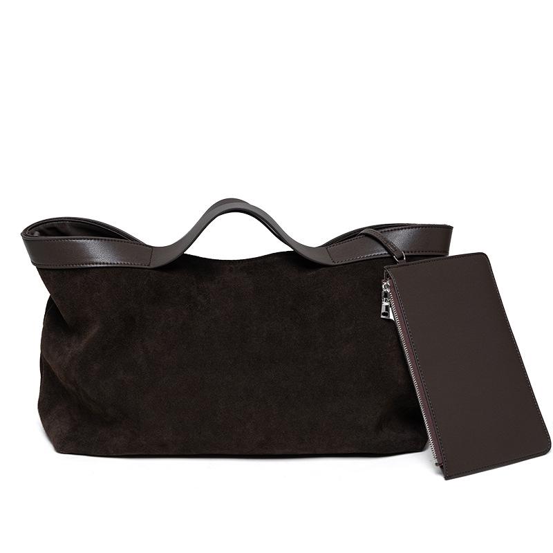 2026 Fall Winter New Suede Leather Tote Bag Unique Vintage Large Capacity Shoulder Crossbody Handheld Bag Durable Women Handbag