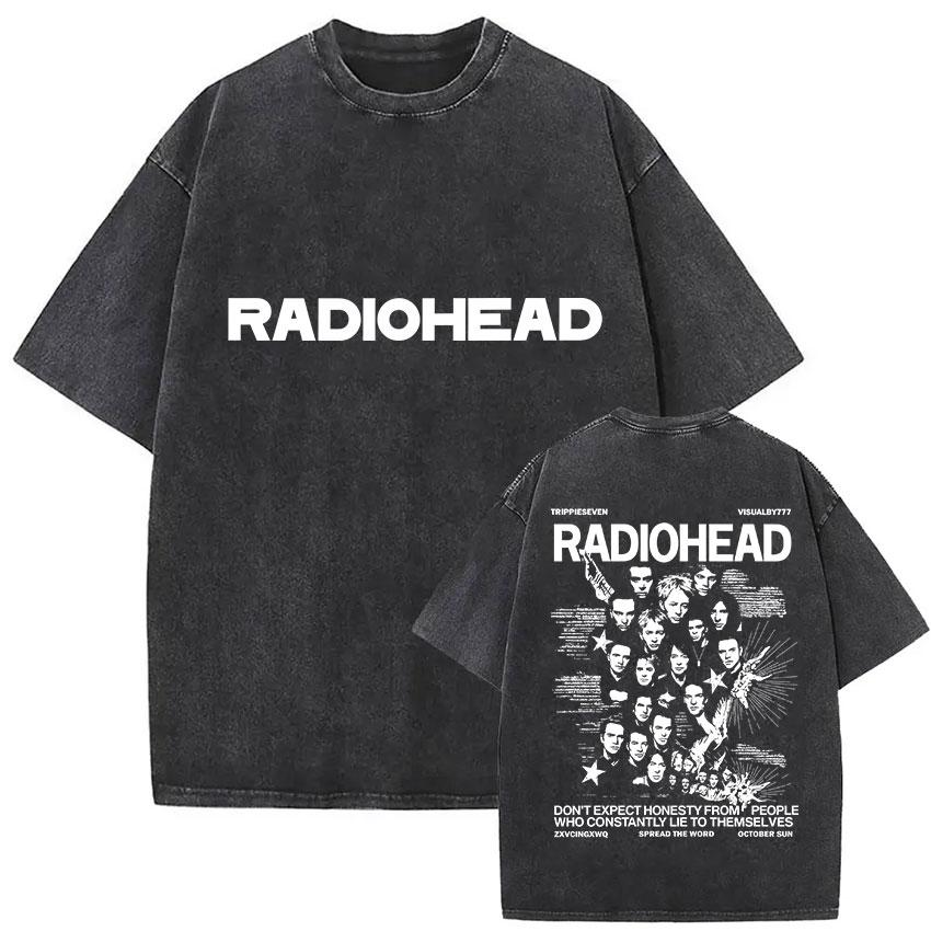 

Radiohead Тур Винтажная Стиранная Футболка Мужская Великобритания Рок Панк Короткий Рукав Футболки Мужская Хип-Хоп Одежда Оверсайз Футболка S