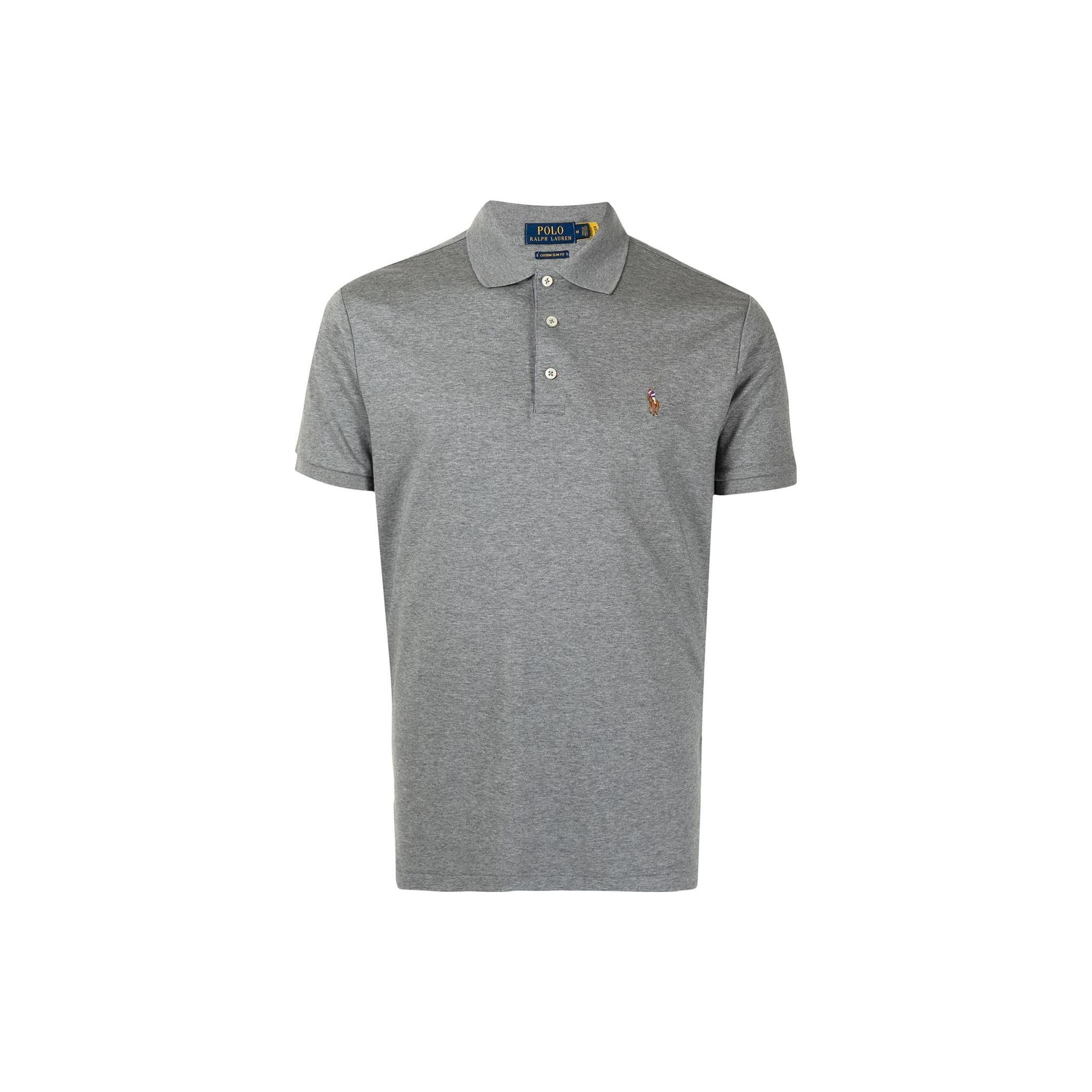 

Polo Ralph Lauren SS22 Однотонная вышитая логотипом Поло с коротким рукавом прямого кроя на половину пуговиц Мужские топы Серый 710704319-054 S