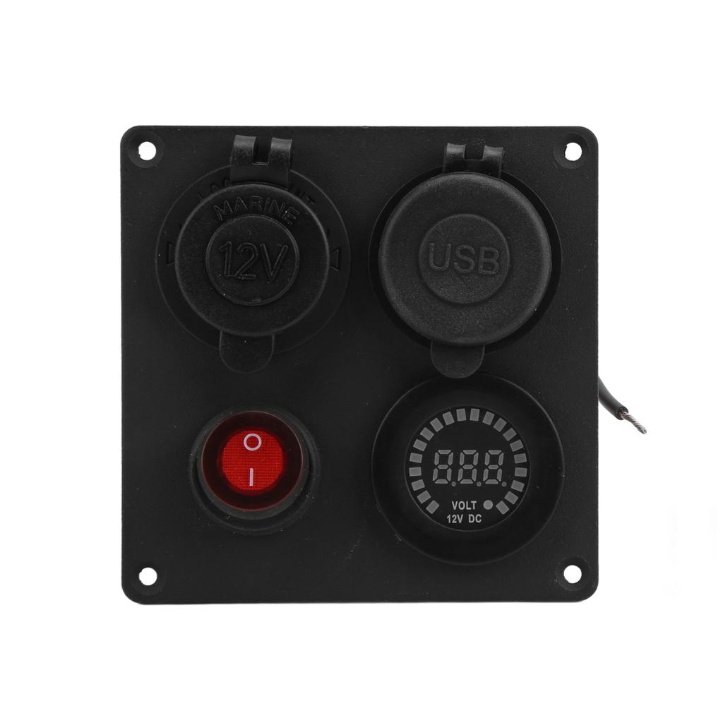 Multifunction 1 Gang Switch Panel with Dual QC3.0 USB Port Voltmeter Cigarette Lighter Holder 12V 24V for Buses Ships