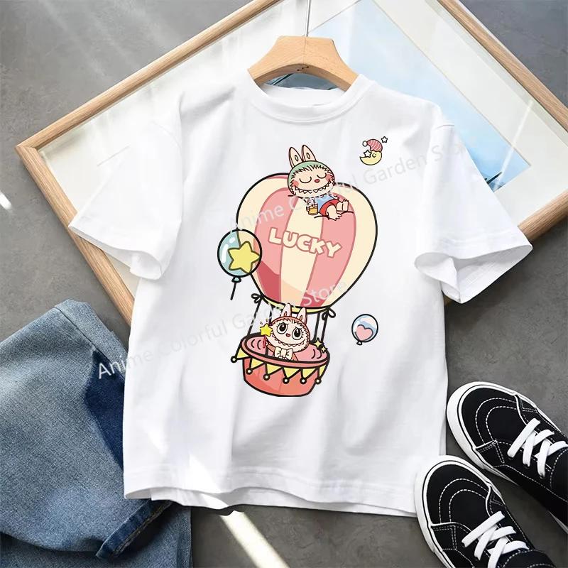 Labubu T-shirts Children Cartoon Cute Short Sleeved Shirt Boys Girls Summer Travel Fashion Clothing White Kids Clothes