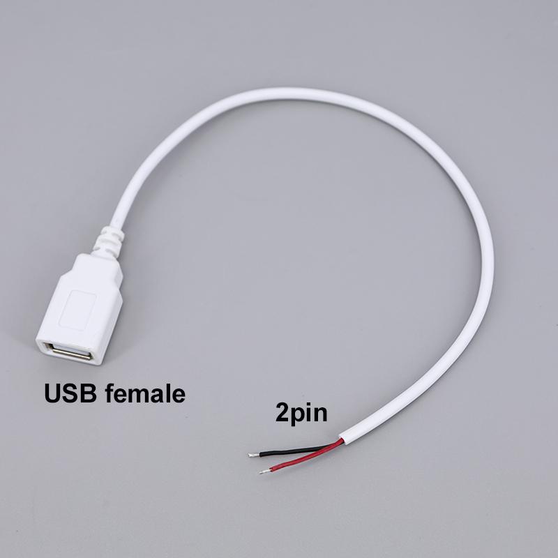 2pin 5V USB 2.0 Male Female Jack Connector Cable Power Extension Cable Black White 0.3m 1m for Computer Accessories