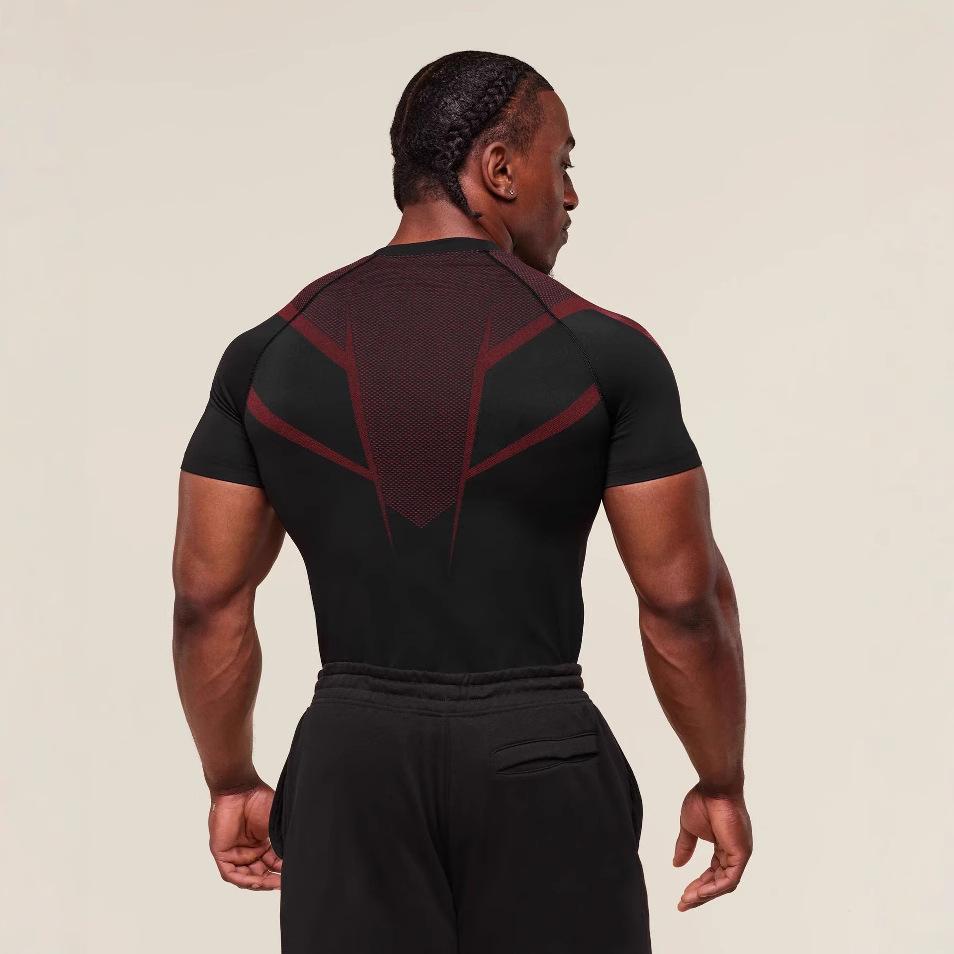 Men's Short Sleeve Gym Sports T-Shirt: Elastic, Crew Neck, Fashion Printed, Fitness Running Training Top