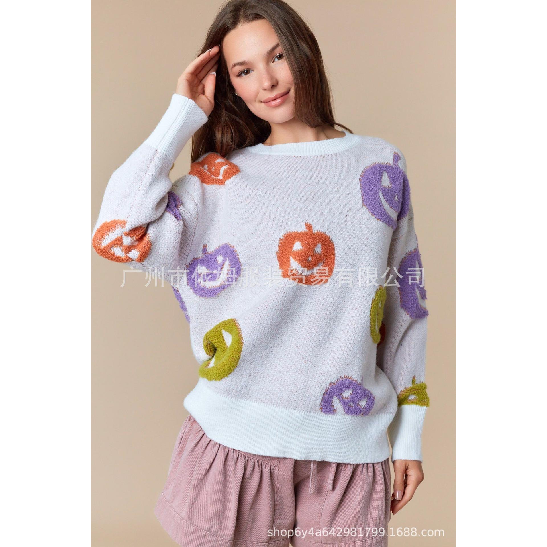 

2025 autumn and winter new women s clothing Halloween crew neck pullover long-sleeved top casual sweater women S світло-синій колір