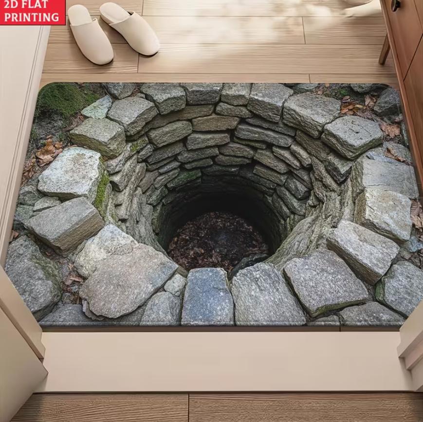Welcome Mat 3D Stone Well Area Rug Washable Floor Carpet for Living Room Bedroom Bathroom Home Decoration