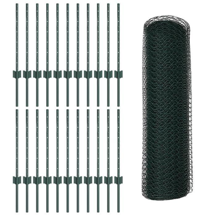 VidaXL Poteaux de clôture 11 pcs U-Channel Vert 60 cm Acier 3336745