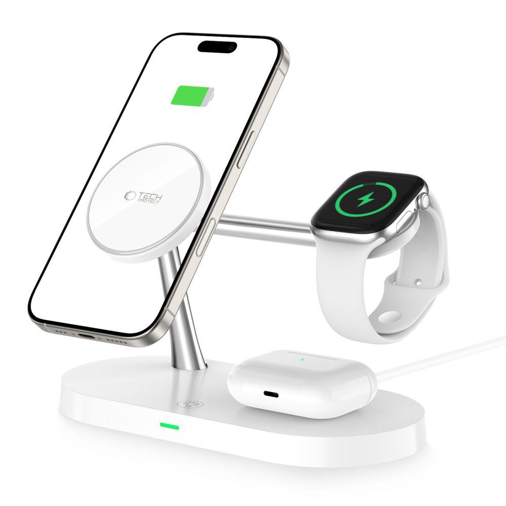 3in1 Wireless Charger for Smartphone, Smartwatch, and Headphones with MagSafe - White