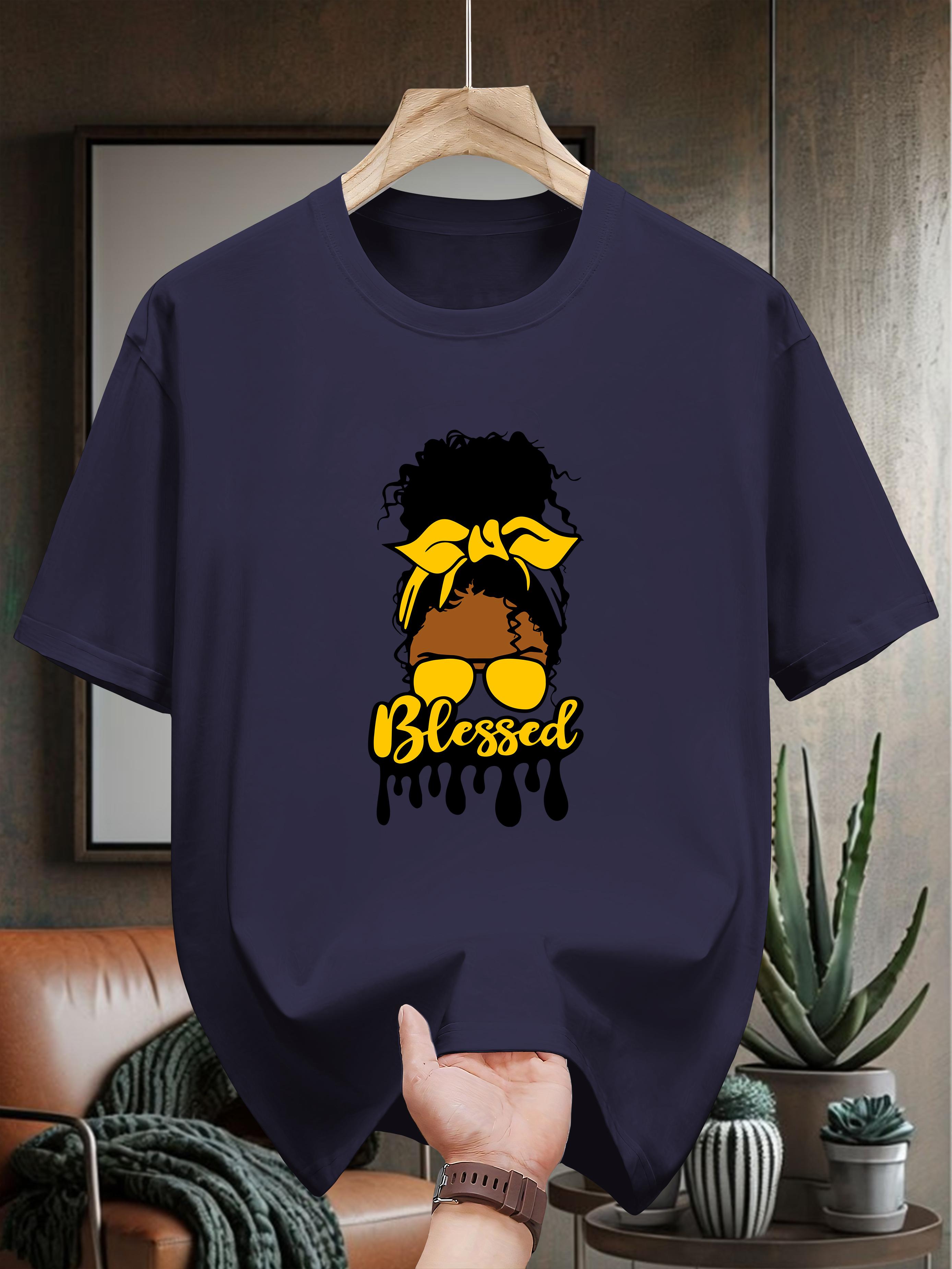 

Niuwang Selection 200g 100% Cotton Short Sleeve T-shirt - Black Casual Graphic Tee with Blessed Design S