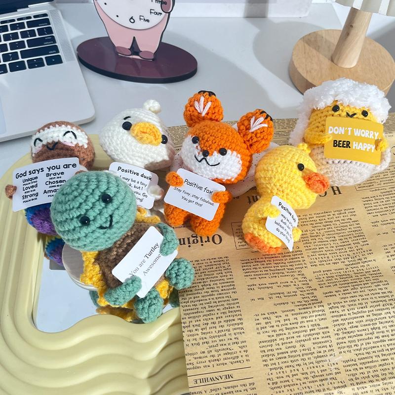 Cute Crochet Animals Ornament Frog Sea Turtle Duck Fox Ornament Desk Accessories Hand-knitted Figurine Finished Crochet Doll