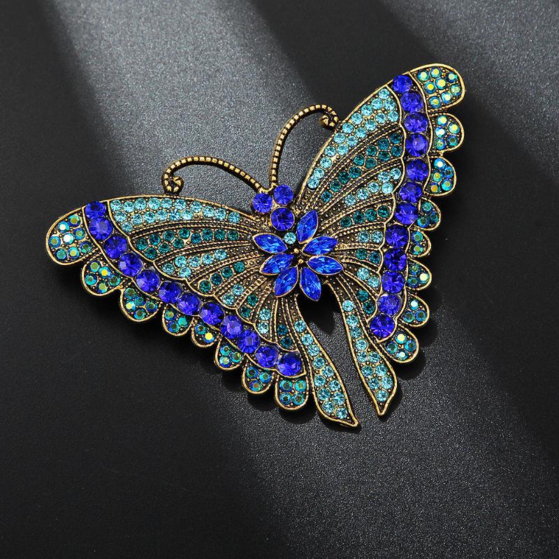 Retro Rhinestone Inlaid Butterfly Brooch Sparkling Cute Jewelry for Women Coat Valentine's Day Gift for Lover
