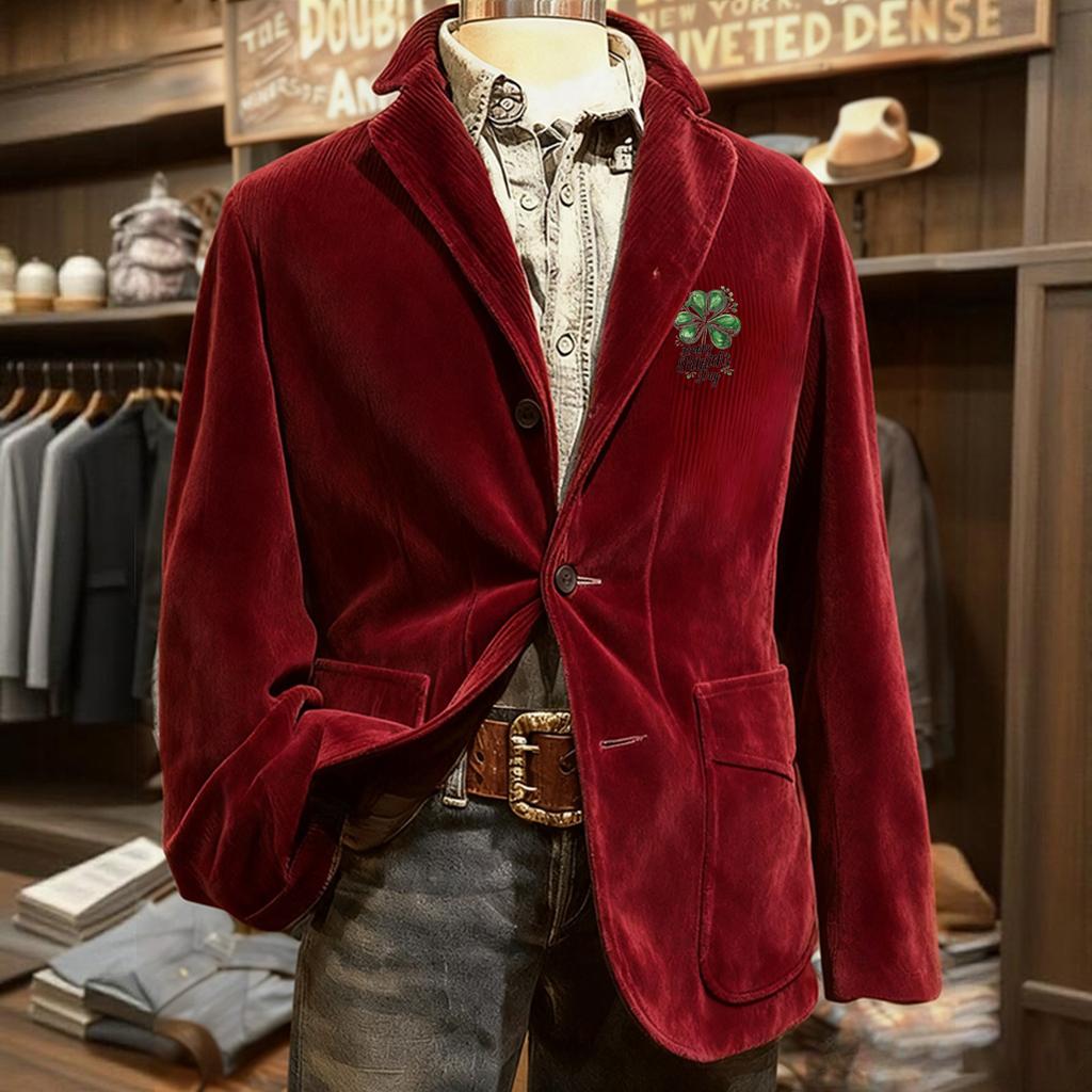 Men's Printed Corduroy Pocket Suit Jacket Cardigan Men's Casual Suit