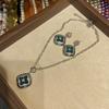 Buzilati Same Green Striped Four-Leaf Clover Necklace, White K Jewelry With Diamond Studs, Light Luxury Two-Piece Earrings.