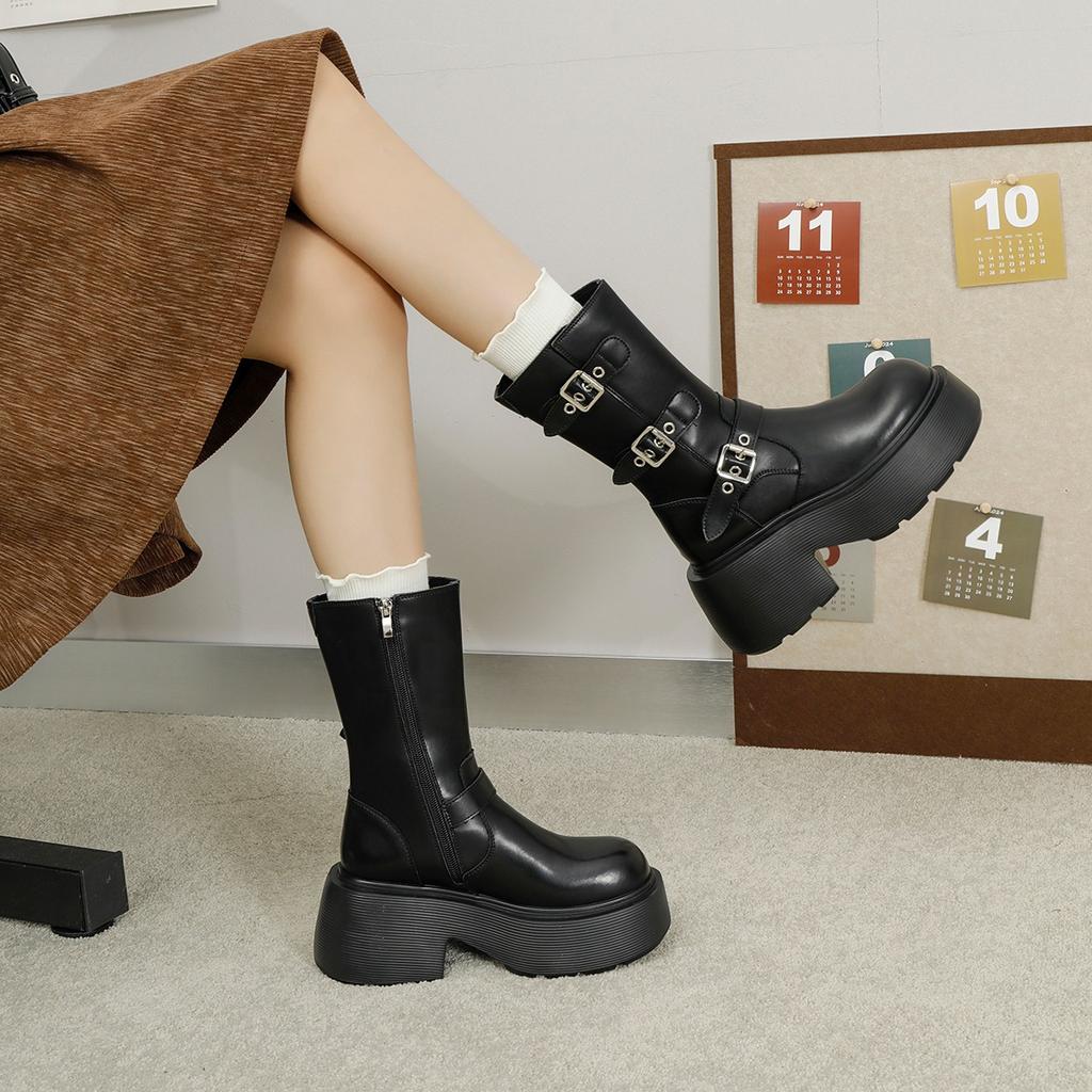 The New Model Is In Stock~ Heightening Thick-soled and Thin Medium Boots for Women's 2025 New Belt Buckle Fashion Boots High Heel