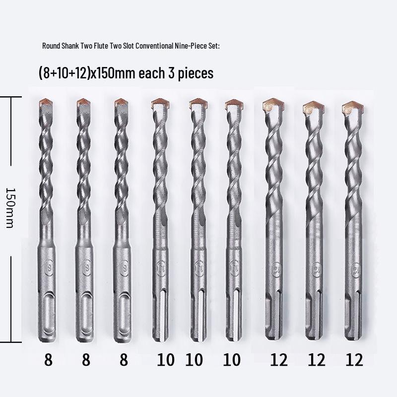 10-Piece Electric Hammer Drill Bit Set, Square & Round Shank (Sizes 4-14)