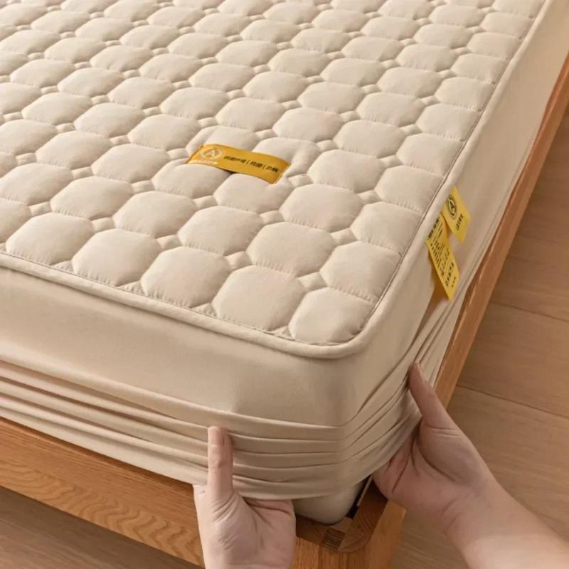 Solid Color Soy Fibre Mattress Protector Topper Pad Cotton Cover Quilted Bed Cover Elastic Adjustable Tightness Bed Sheet