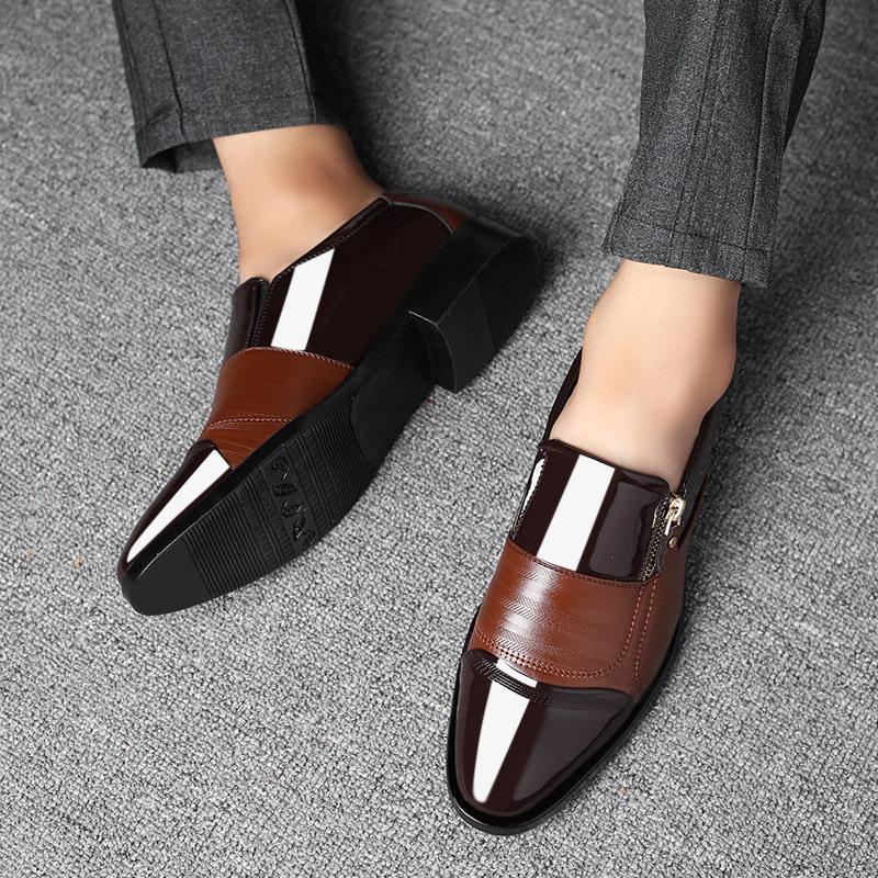 Large size 48 casual leather shoes men's lazy shoes glossy office work shoes dress shoes