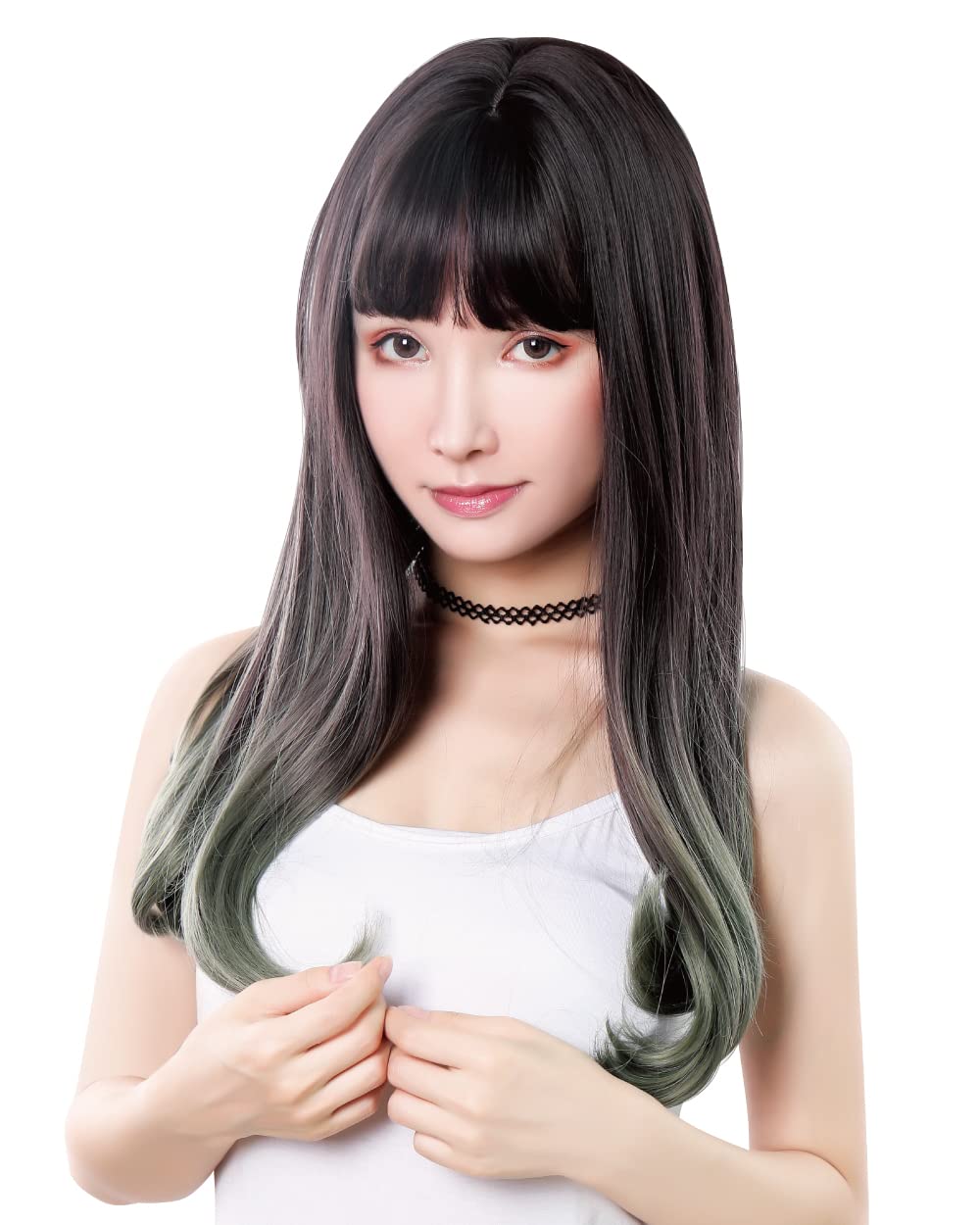 

TefuRe Парик Длинный Прямой Парик C-8200N-BLK-A-GREEN