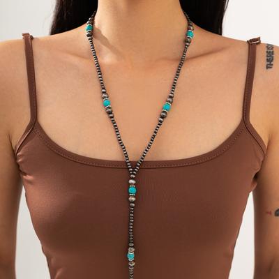 European and American Ethnic Style Long Y-shaped Beaded Neck Chain Jewelry, Simple Design Imitation Pearl Tassel Necklace Jewelry for Women