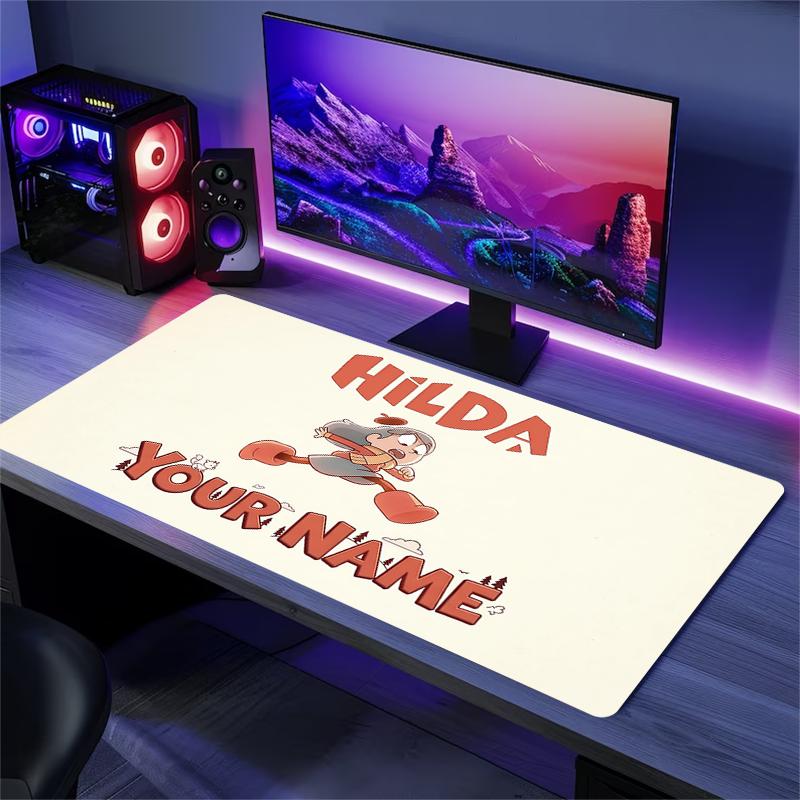 Custom Name,Hilda Mouse Pad, Large Gaming Desk Mat, Non-slip XXL Mousepad for Laptop & Tablet, Mini PC Playmat with Stitched Edges