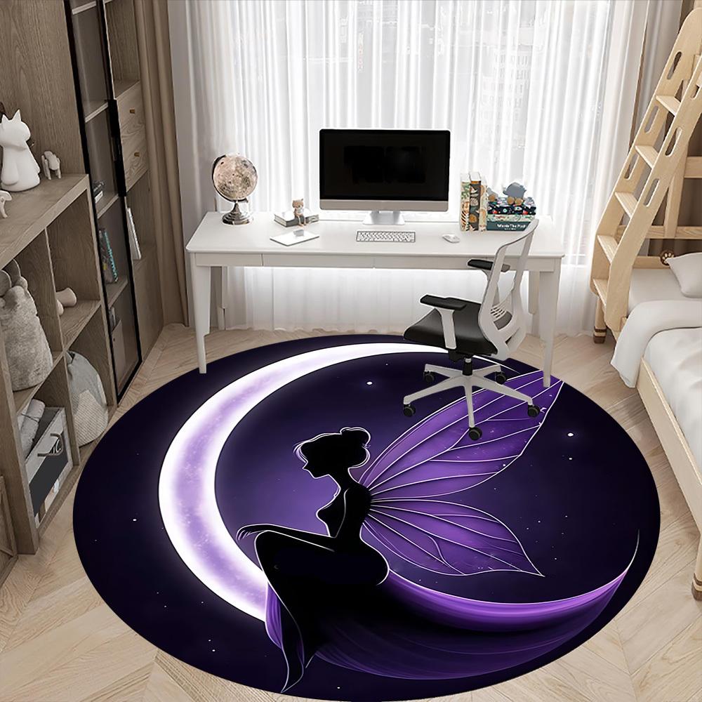 1pc Moon Fairy Office Round Area Rug, Indoor Mat Suitable ForOffice, Under Office Chairs Bedroom Living Room Home Decor, Room Deco T139
