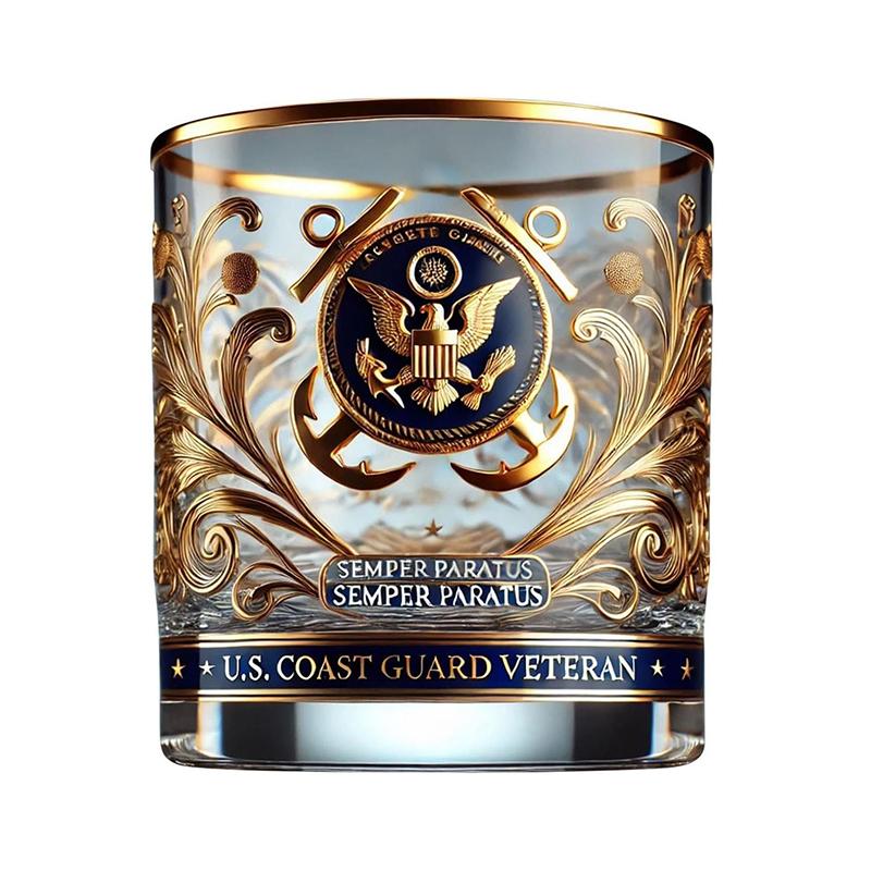 

10Oz Veteran Tribute Glass With Gold Accent Premium Design Patriotic Decorations Whiskey Gifts For Marines Army Navy Coast Guard