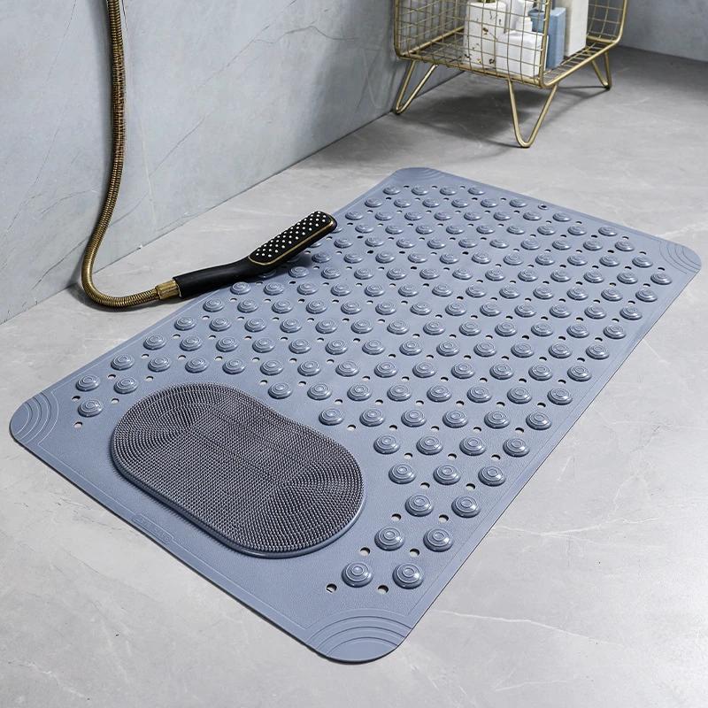 Square Bathroom Non Slip Floor Pad Large Hole Hollow Massage Mat Suction Cup Shower Anti Fall Carpet Portable Drainage Hole 36x39cm темно-серого