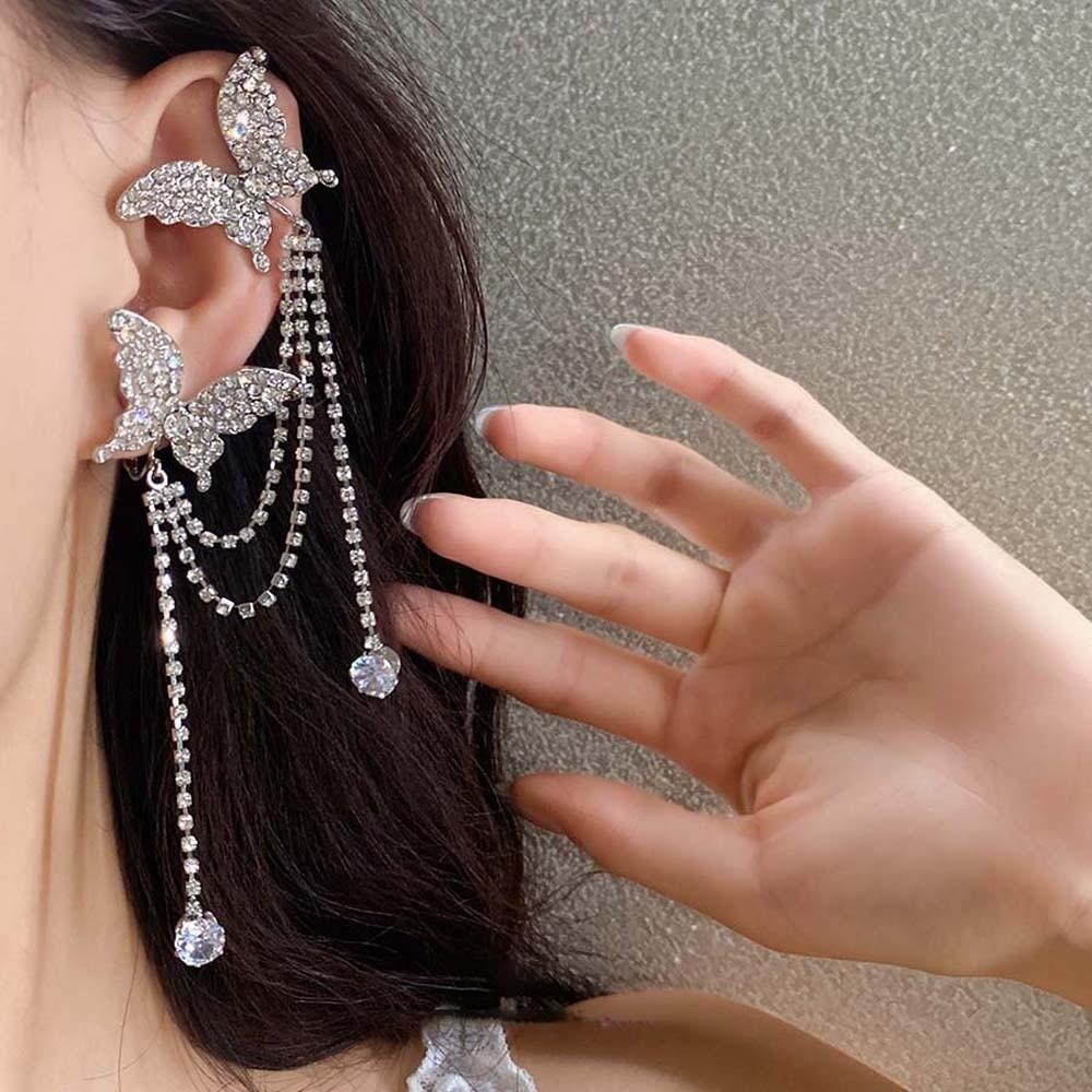 1 pair Luxury Rhinestone Butterfly Earrings Zinc Zinc Alloy Shiny Temperament Eardrops  Bride