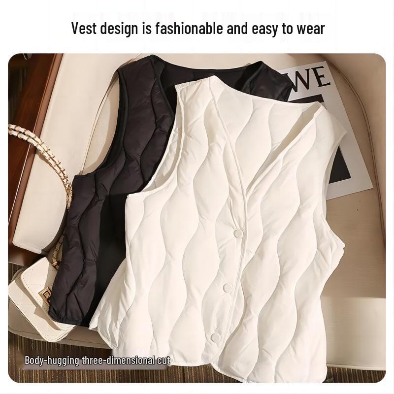 Chaleco acolchado de algodón para mujer: Superligero y Fino, Cálido, Sin Mangas, Abotonado para Primavera, Otoño, Invierno