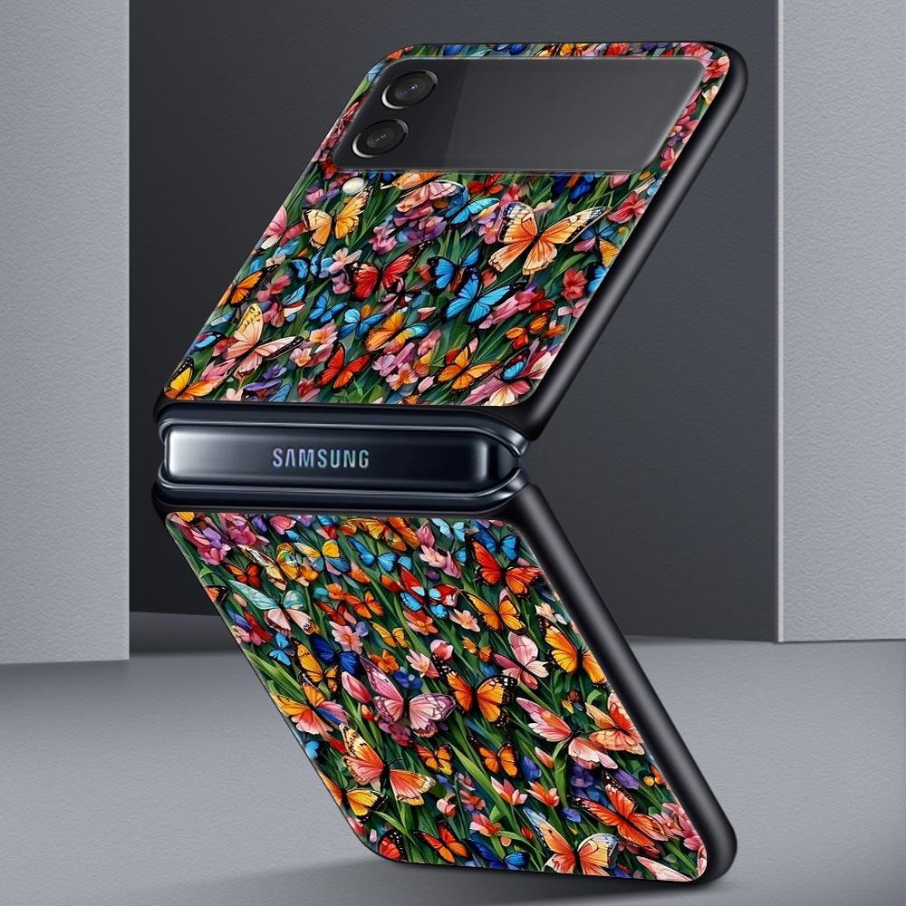 Butterfly Design Hard PC Phone Case For Samsung Galaxy Z Flip 7 6 5 4 Black Cover For Galaxy Z Flip 3 Foldable Fundas Shell Bags