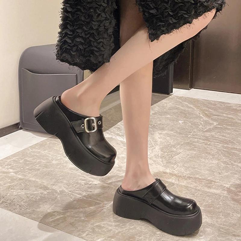 Fashion Platform Mules Slipper Shoes Women Slingback Slippers Shoes New Casual Walking Flip Flops Female Outside Wear Half Baotou Slides